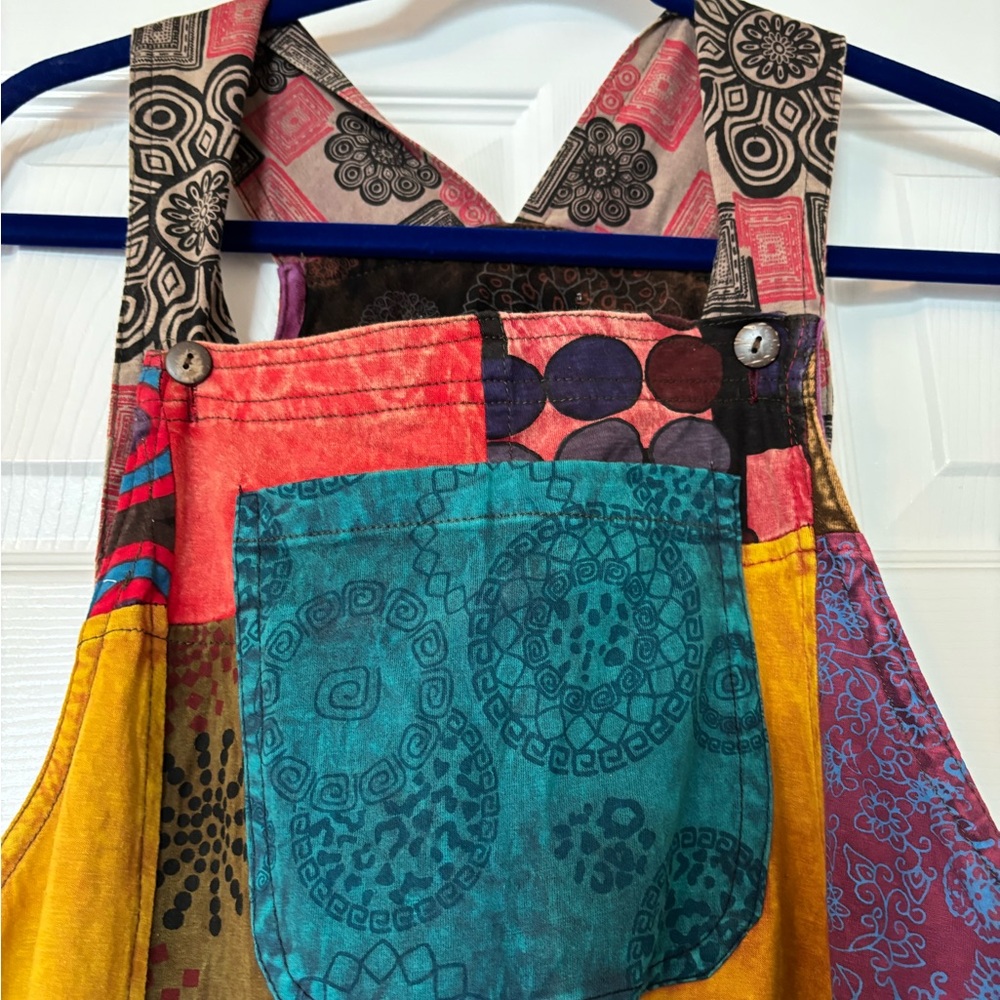 Boho Jumpsuit Rhea Colorful Patchwork Size Medium All Cotton Adjustable Strap